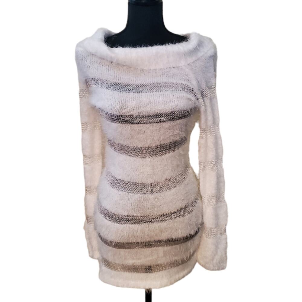 Slinky Sexy Size M‎ White Kitten Soft Angora Type Dress Peek-a-Boo Mesh